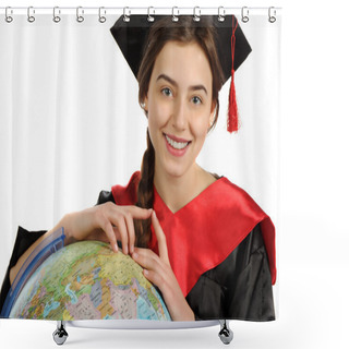 Personality  Beautiful Graduate Girl Student In Mantle With Globe Shower Curtains