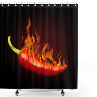 Personality  Red Hot Chili Pepper On Black Background With Flame Shower Curtains