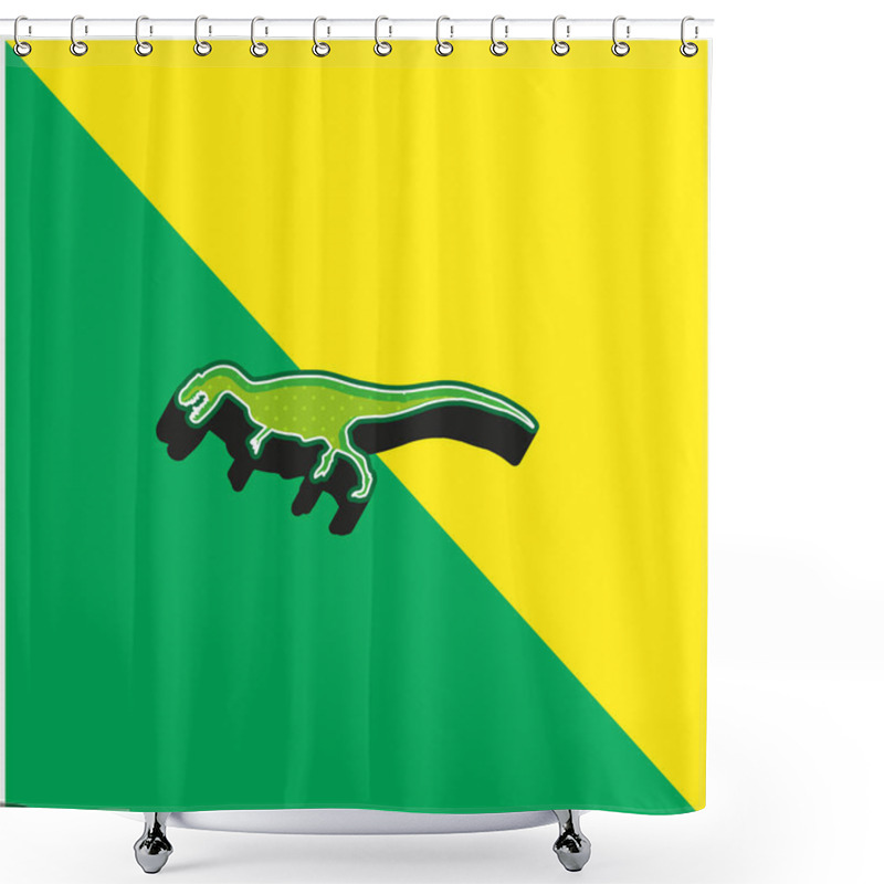 Personality  Allosaurus Dinosaur Shape Green And Yellow Modern 3d Vector Icon Logo Shower Curtains