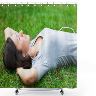 Personality  Relaxed Woman Listening Music Shower Curtains