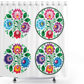 Personality  Ethnic Round Embroidery With Flowers - Traditional Vintage Pattern From Poland Shower Curtains