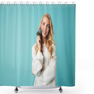Personality  Portrait Of A Lovely Young Blonde Woman In Sweater Shower Curtains