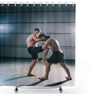 Personality  Muscular Mma Fighter Kicking Sportive Opponent With Knee Shower Curtains