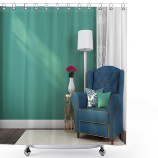 Personality  Blue Armchair And Decorations Shower Curtains