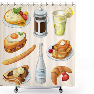 Personality  Set Of Traditional French Breakfast Elements And Dishes Shower Curtains