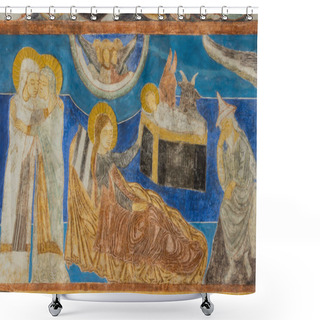 Personality  Mary Visits Elisabeth. Jesus Is Born In The Stable. Medieval Wal Shower Curtains