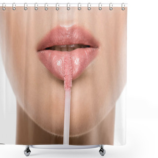 Personality  Woman Applying Lipgloss Shower Curtains