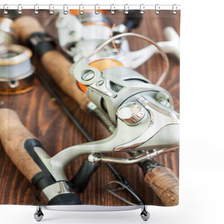Personality  Fishing Tackles And Fishing Gear Shower Curtains
