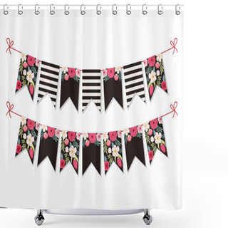 Personality  Cute Vintage Botanical Bunting Flags Shower Curtains