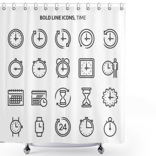 Personality  Time, Bold Line Icons. Shower Curtains