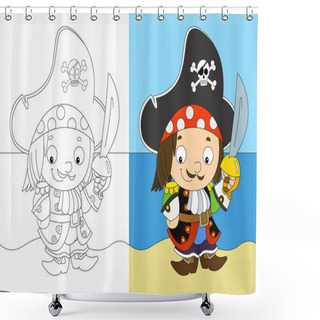 Personality  The Coloring Page - Pirate Captain - Illustration For The Children Shower Curtains