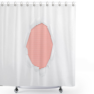 Personality  Ripped Hole In Textured White Paper On Red Striped Background  Shower Curtains