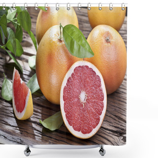 Personality  Grapefruits On A Wooden Table. Shower Curtains