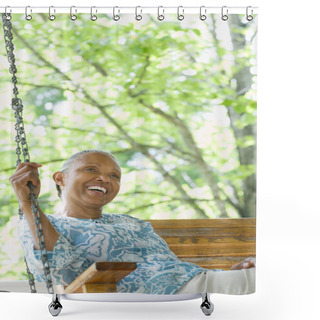 Personality  A Senior Woman Sat On A Swing Seat Shower Curtains