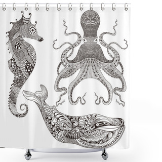 Personality  Octopus, Whale And Sea Horse Shower Curtains