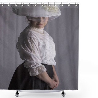 Personality  Edwardian Woman In White Blouse And Black Skirt Shower Curtains