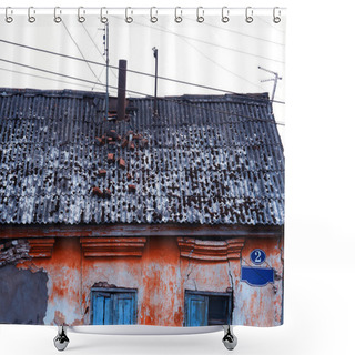 Personality  Destroyed Roof Of The Abandoned House Architecture Background Shower Curtains