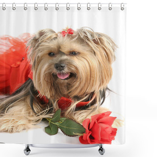 Personality  Yorkie Princess With Rose Shower Curtains