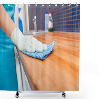 Personality  Woman Cleaning Kitchen Countertop Shower Curtains