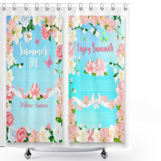 Personality  Summer Season Greeting Card Set With Flower Frame Shower Curtains