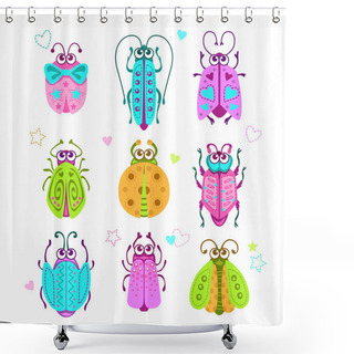 Personality  Cute Cartoon Bugs Set. Shower Curtains