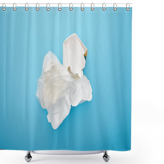 Personality  Top View Of Plastic Bag With Disposable Containers On Blue Background Shower Curtains