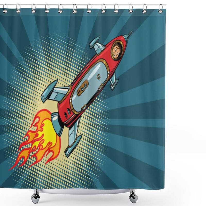 Personality  Vintage Astronaut In A Small Spaceship In Space Shower Curtains