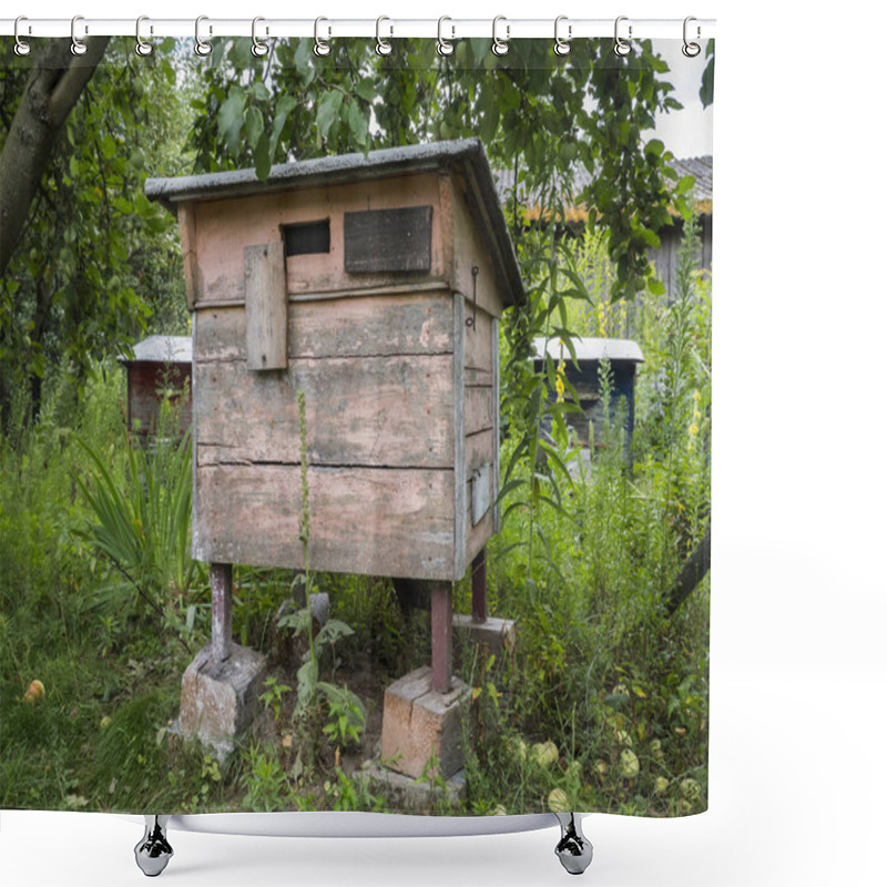 Personality  Brown Wooden Beehives In The Bee Yard In Summer Shower Curtains