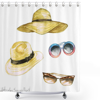Personality  Watercolor Summer Clipart - Hats And Shades Shower Curtains