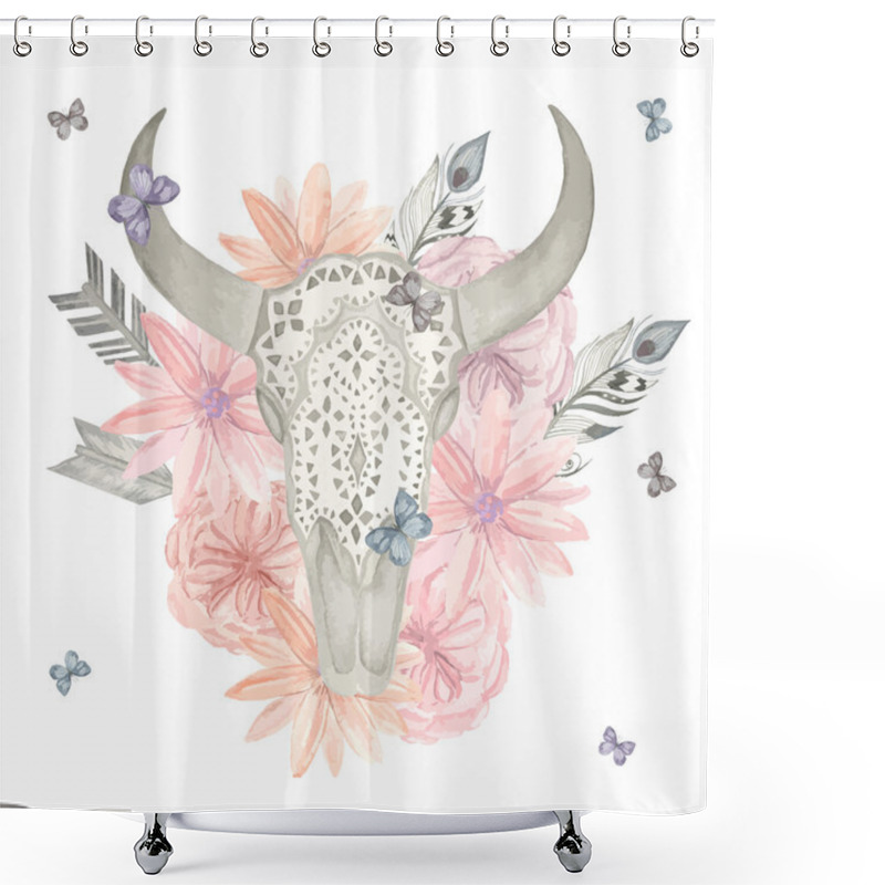 Personality  Illustration Of The Skull Of The Bull In The Colors For Printing Shower Curtains
