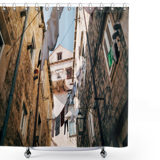 Personality  Urban Scene With Laundry And Empty Narrow City Street In Dubrovnik, Croatia Shower Curtains