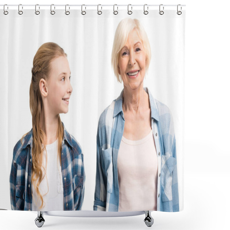 Personality  portrait of grandmother and granddaughter  shower curtains