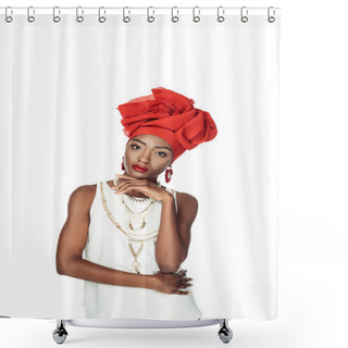 Personality  Young African American Woman In Stylish Clothing Isolated On White Shower Curtains
