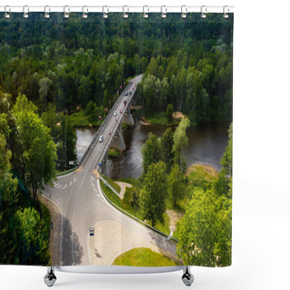 Personality  Aerial View Of Road With Green Trees Around, Riga, Latvia Shower Curtains