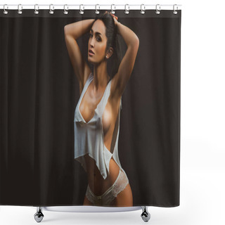 Personality  Female Sexy Big Wet Breast. Advertising And Commercial Design. Young Woman With Big Breast. Sexy Female Body With Drops Of Water. Big Sexy Chest Beautiful Girl. Shower Curtains