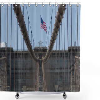 Personality  Brooklyn Bridge American Flag Above Bridge Cables And Stones. Brooklyn, New-York, United States Shower Curtains