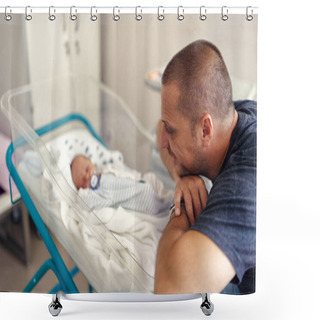 Personality  Tender Moment Between A Father And His Newborn Baby Boy Shower Curtains