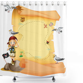 Personality  A Treasure Map And A Young Girl Holding A Telescope Shower Curtains