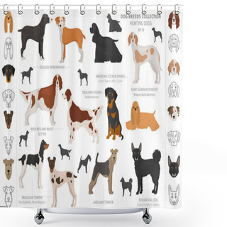 Personality  Hunting Dogs Collection Isolated On White Clipart. Flat Style. D Shower Curtains