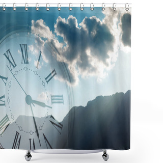 Personality  Clock Face In Sky Shower Curtains