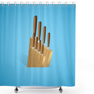 Personality  Knife Set For The Kitchen Vector Illustration On Blue Background Shower Curtains