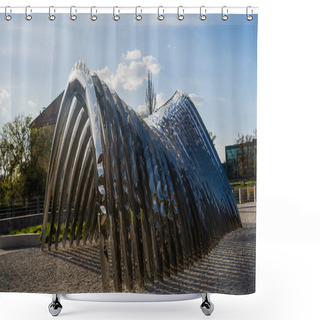 Personality  WROCLAW, POLAND - APRIL 18, 2022: Modern Nawa Sculpture On Street Shower Curtains