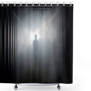 Personality  Light At The End Of The Tunnel. Silhouette Of Person In Underground Corridor Shower Curtains