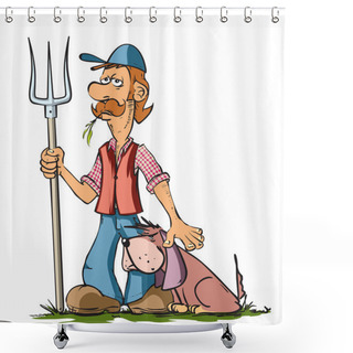 Personality  Funny Farmer With Dog Shower Curtains