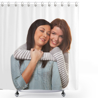 Personality  Two Girlfriends In A Tender Embrace Shower Curtains