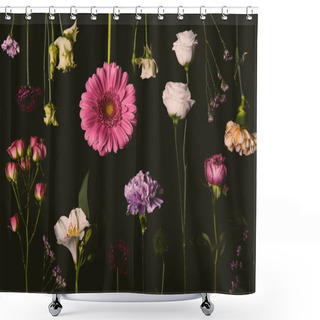 Personality  Composition Of Beautiful Various Blooming Flowers Isolated On Black Shower Curtains