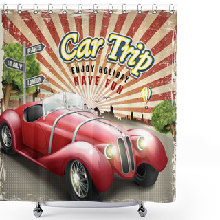 Personality  Attractive Retro Car Trip Design Poster  Shower Curtains