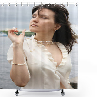 Personality  Woman With Beads And Bracelet Shower Curtains