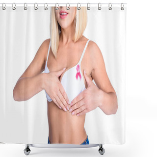 Personality  Woman In Bra With Pink Ribbon Shower Curtains