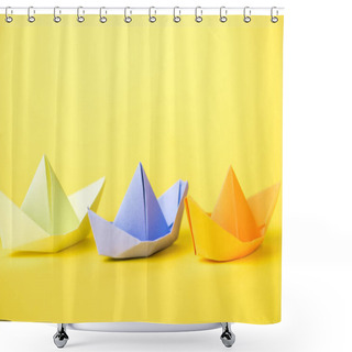 Personality  Colorful Paper Ships On Yellow With Copy Space  Shower Curtains